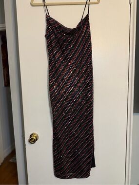 Laundry By Shelli Segal Black Striped Sequin Maxi Dress